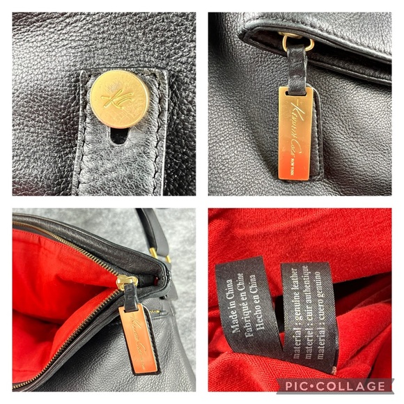 Large Black Leather Crossbody Kenneth Cole New York Fold Over Messenger Bag Sack - Picture 10 of 17